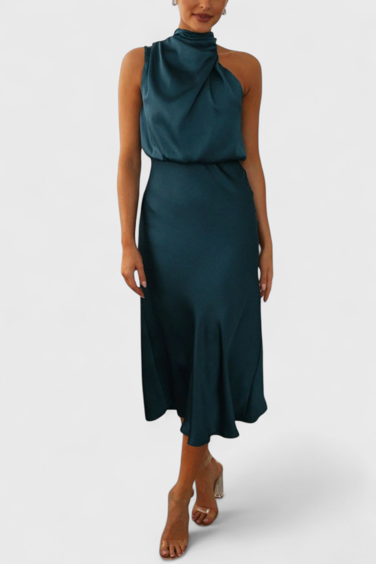 Rina Vestido Elegante de Cuello Halter Drapeado