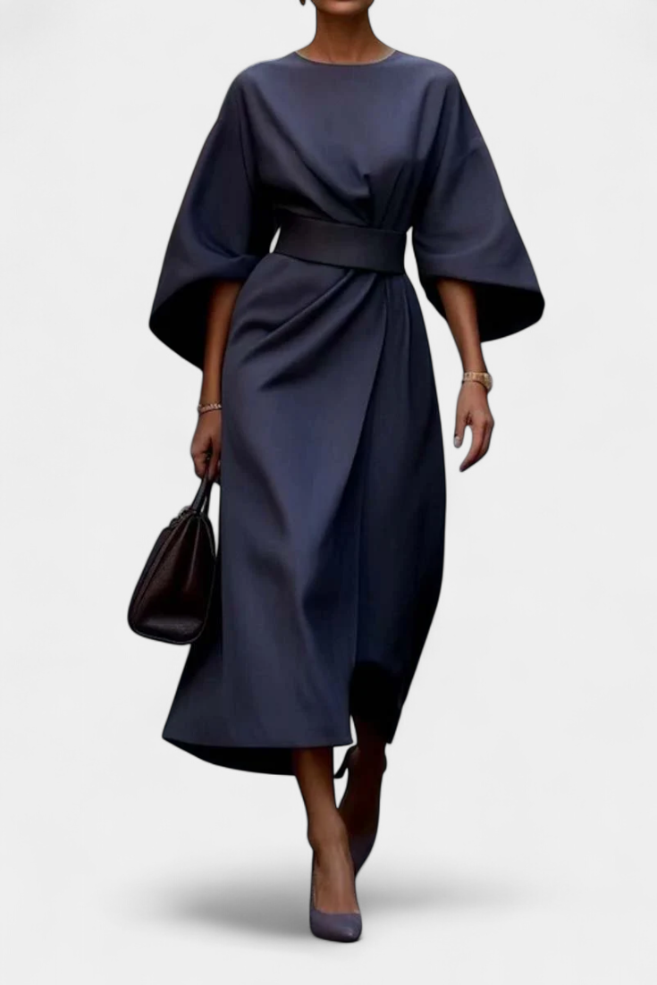 Micaela Vestido Midi con Mangas Lantern y Cintura Ceñida