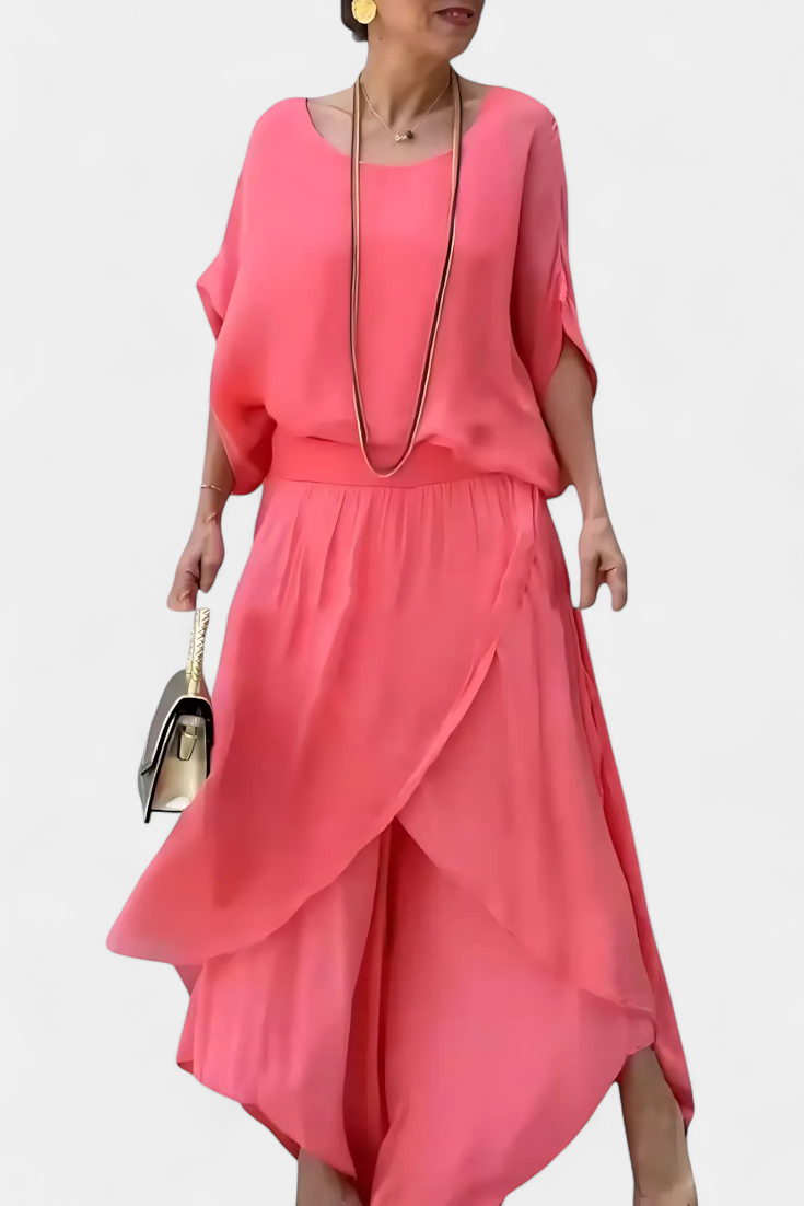 Maravilla Conjunto Fluido de Dos Piezas con Top Holgado y Falda Asimétrica