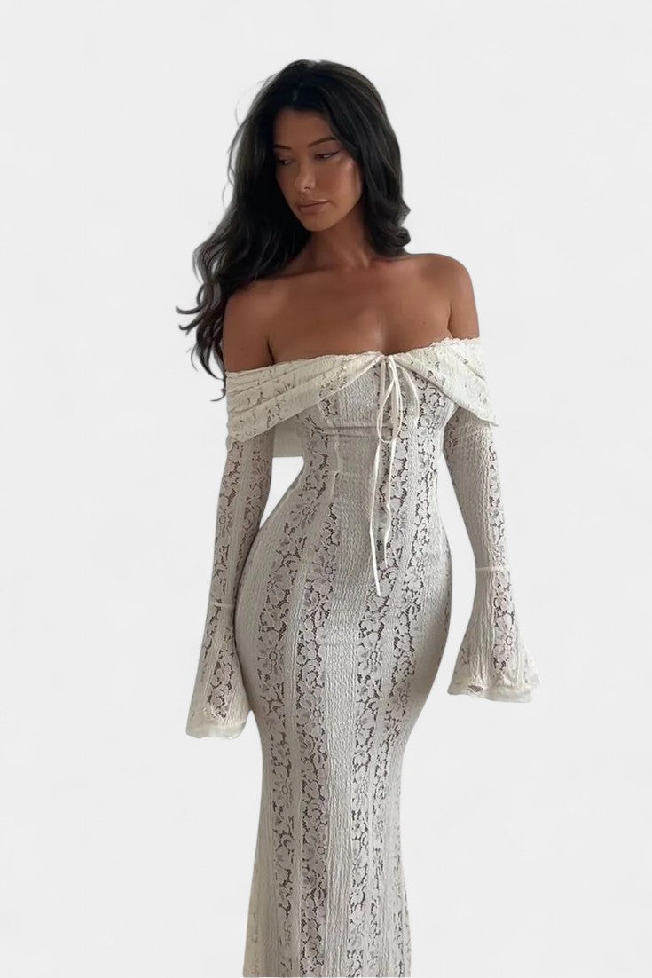 Rosalie Vestido Maxi Off-Shoulder de Encaje