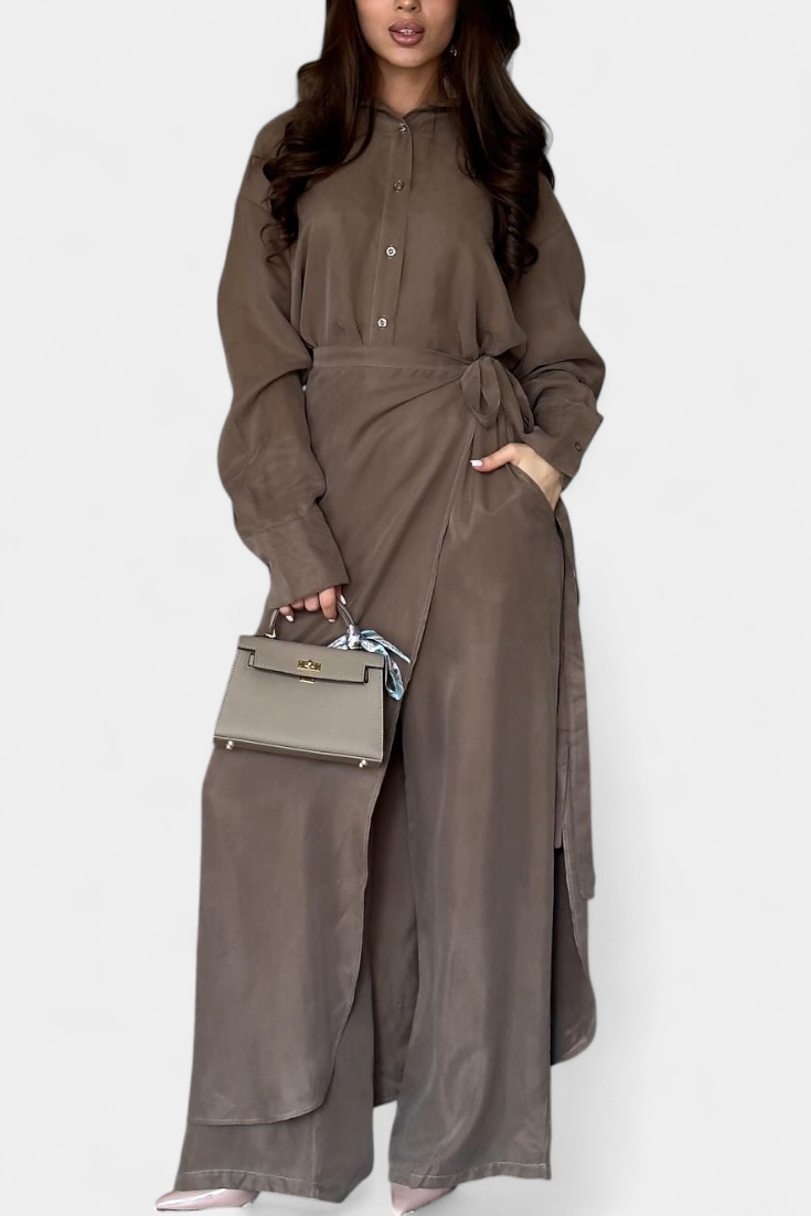 Marisol Conjunto Casual de Camisa Suelta y Pantalón Falda