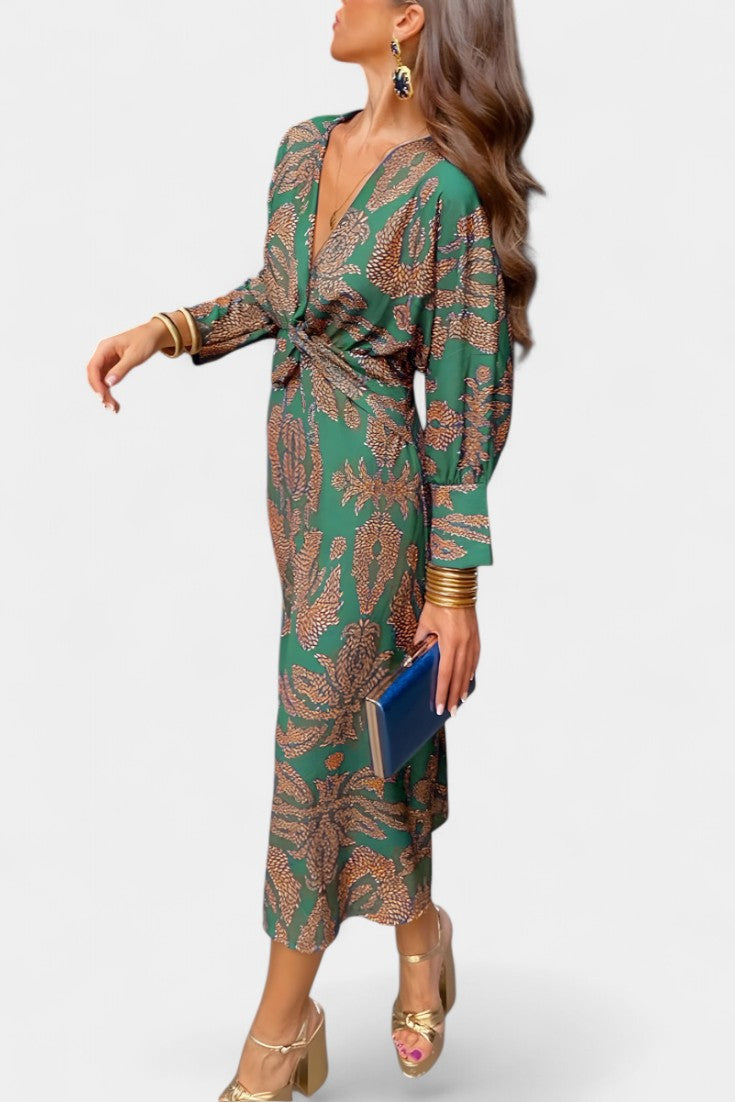 Elara Vestido Maxi con Escote en V y Nudo Frontal