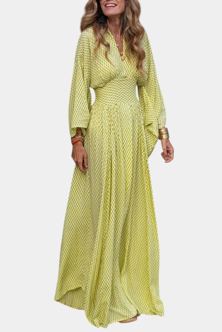 Anelia Vestido Maxi Geométrico con Escote en V