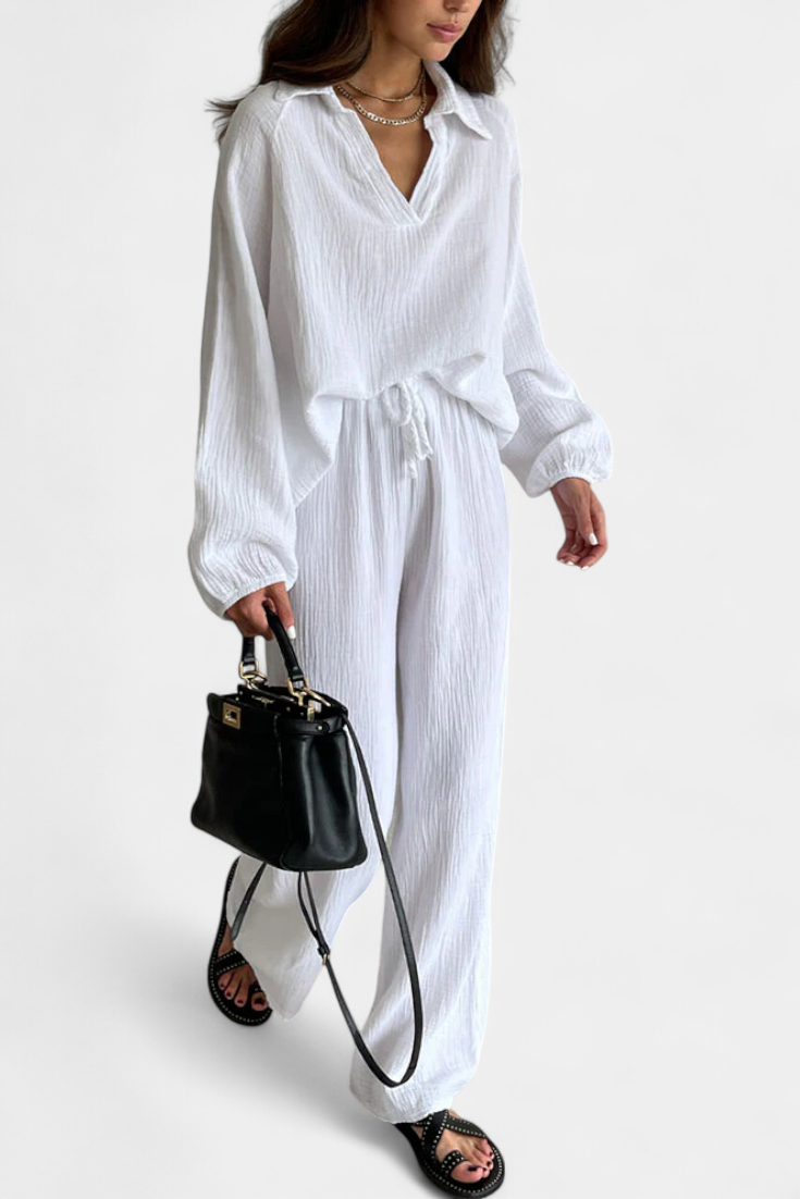 Aya Conjunto de Dos Piezas de Algodón con Escote en V