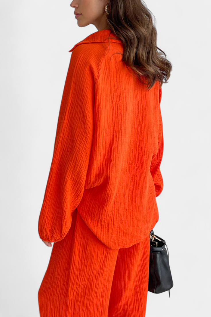 Aya Conjunto de Dos Piezas de Algodón con Escote en V