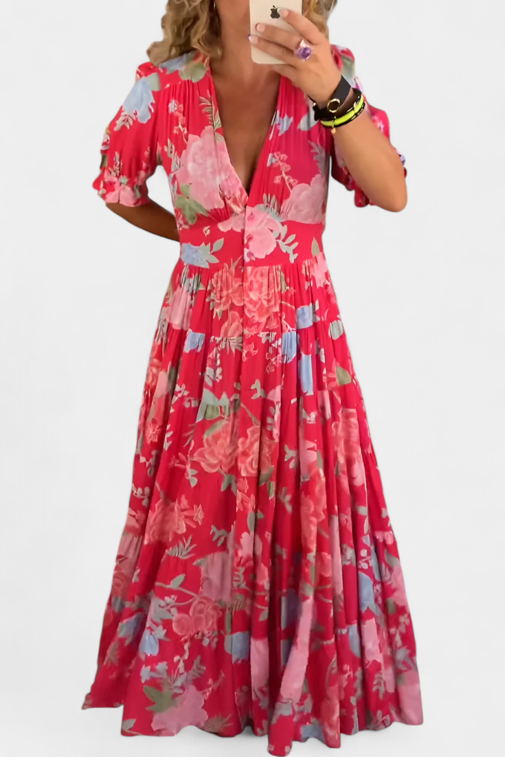 Lina Vestido Floral con Escote en V