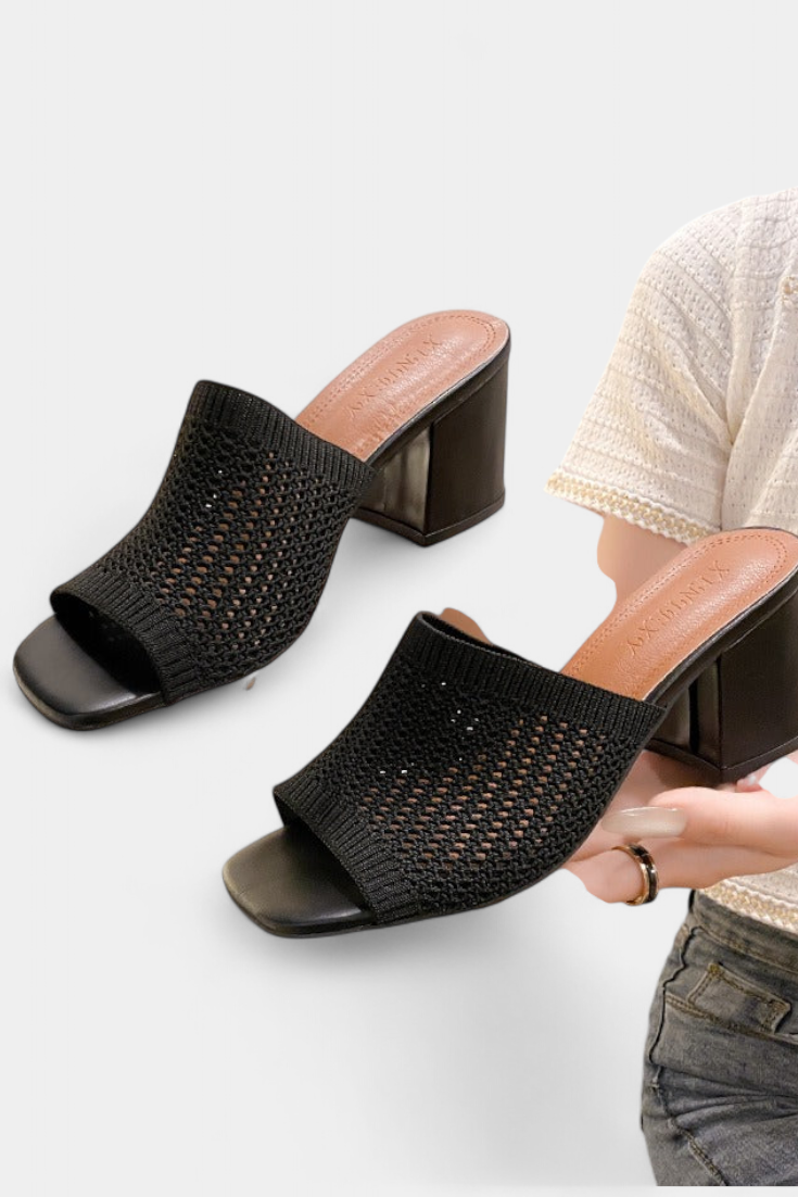 Christy Sandalias de Tacón con Malla Transpirable y Diseño Cuadrado