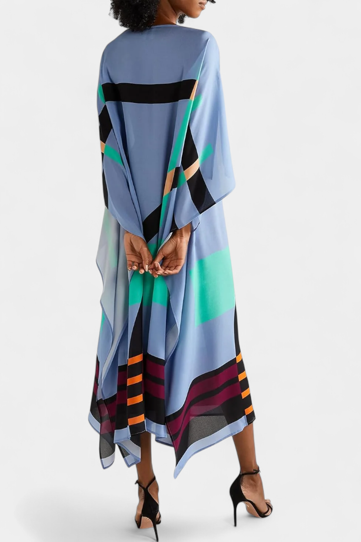 Elenora Caftán Geométrico de Corte Amplio con Tejido Butterfly Mesh