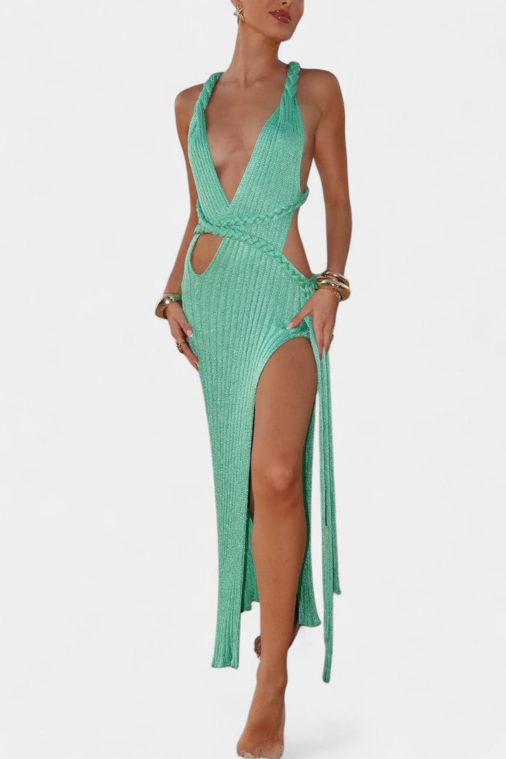 Jamie Vestido Maxi de Punto con Detalle de Cintura de Cable