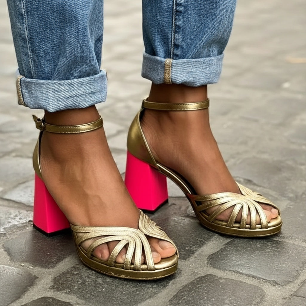 Milenas Sandalias Clásicas con Correa al Tobillo y Puntera Abierta