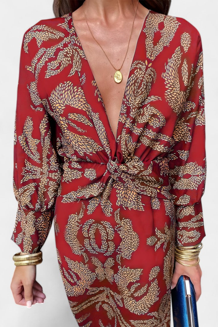 Elara Vestido Maxi con Escote en V y Nudo Frontal