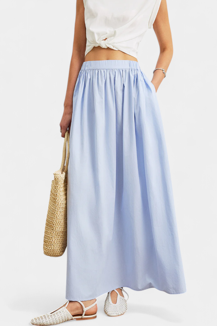 Yora Falda A-Line de Algodón con Cintura Elástica y Bolsillos