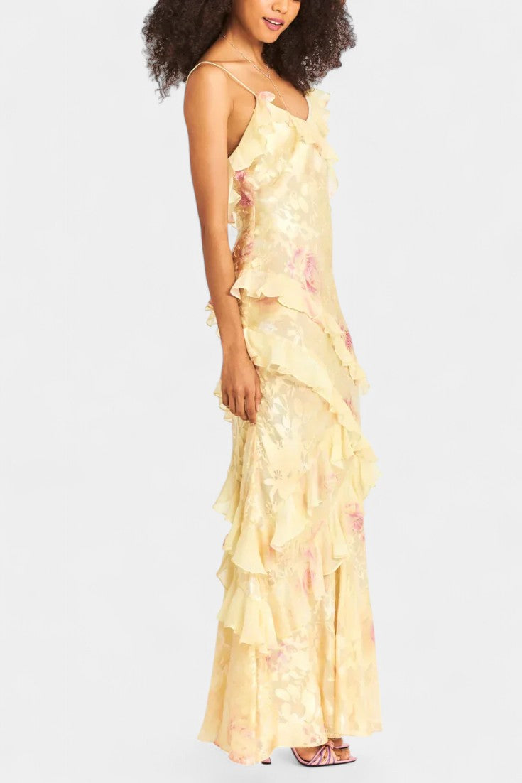 Fawn Vestido Maxi con Volantes Florales