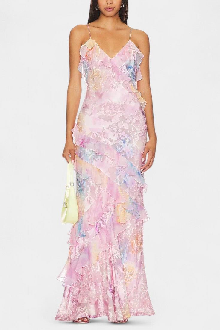 Fawn Vestido Maxi con Volantes Florales