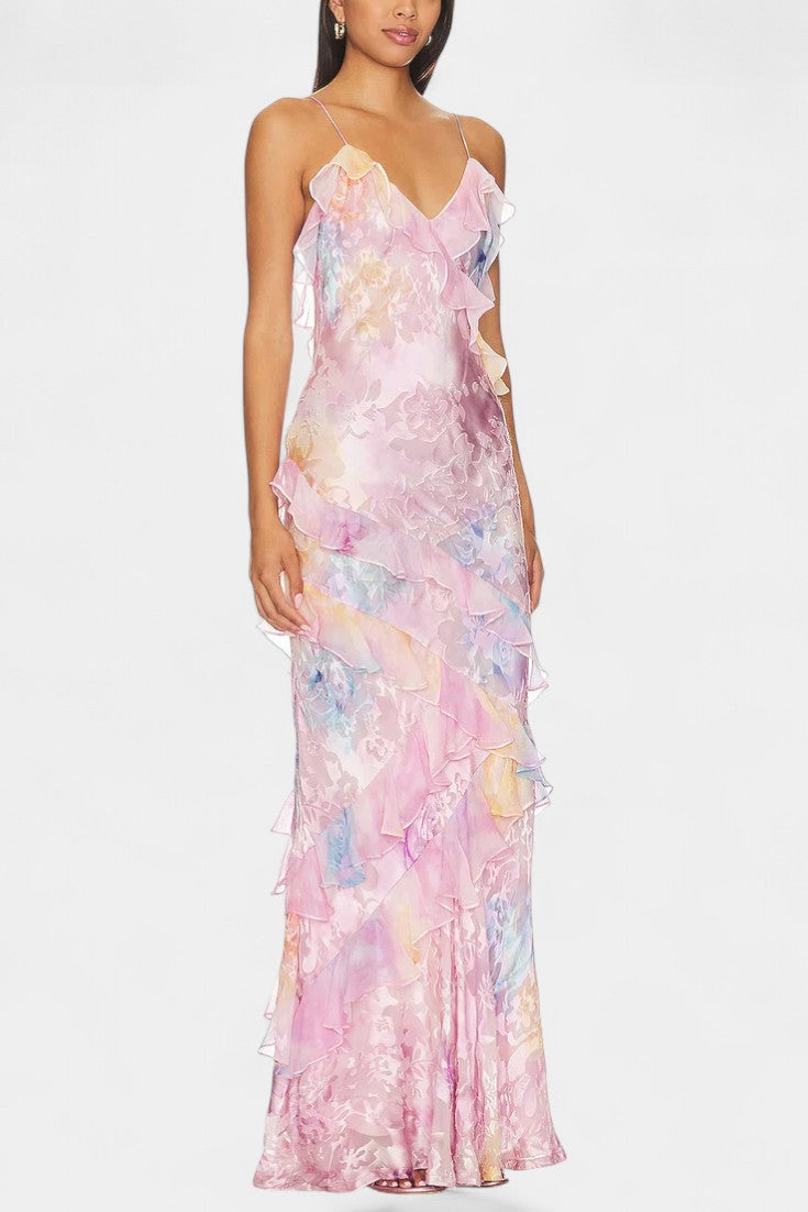 Fawn Vestido Maxi con Volantes Florales