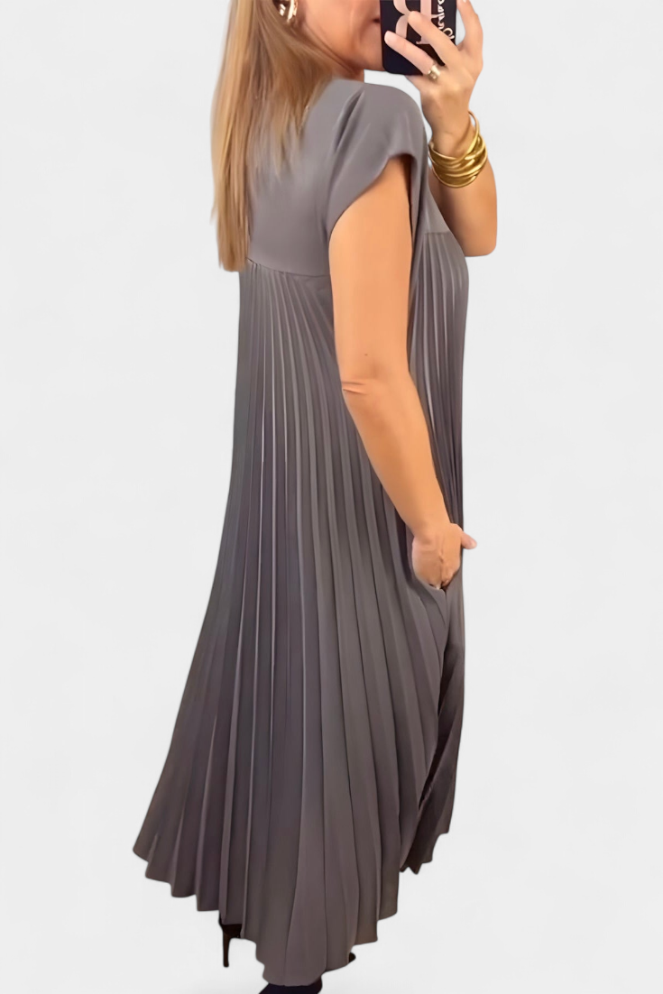 Manuela Vestido Sin Mangas con Pliegues y Cintura Alta