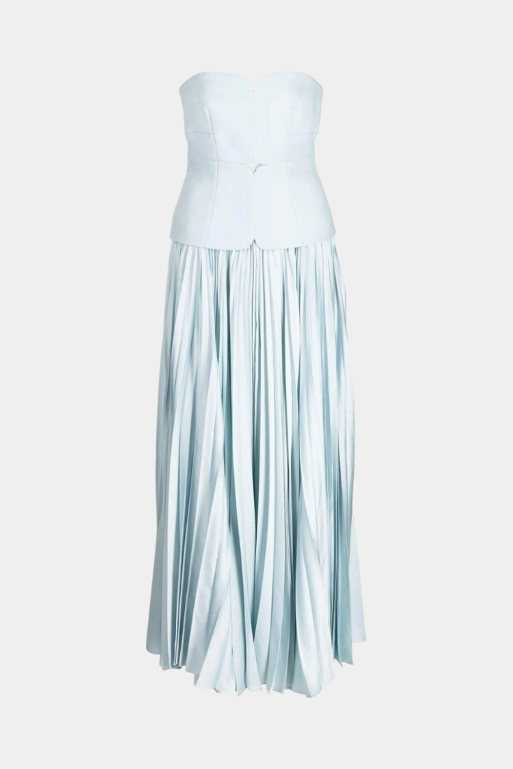 Clara Vestido Midi Plisado con Hombros Descubiertos