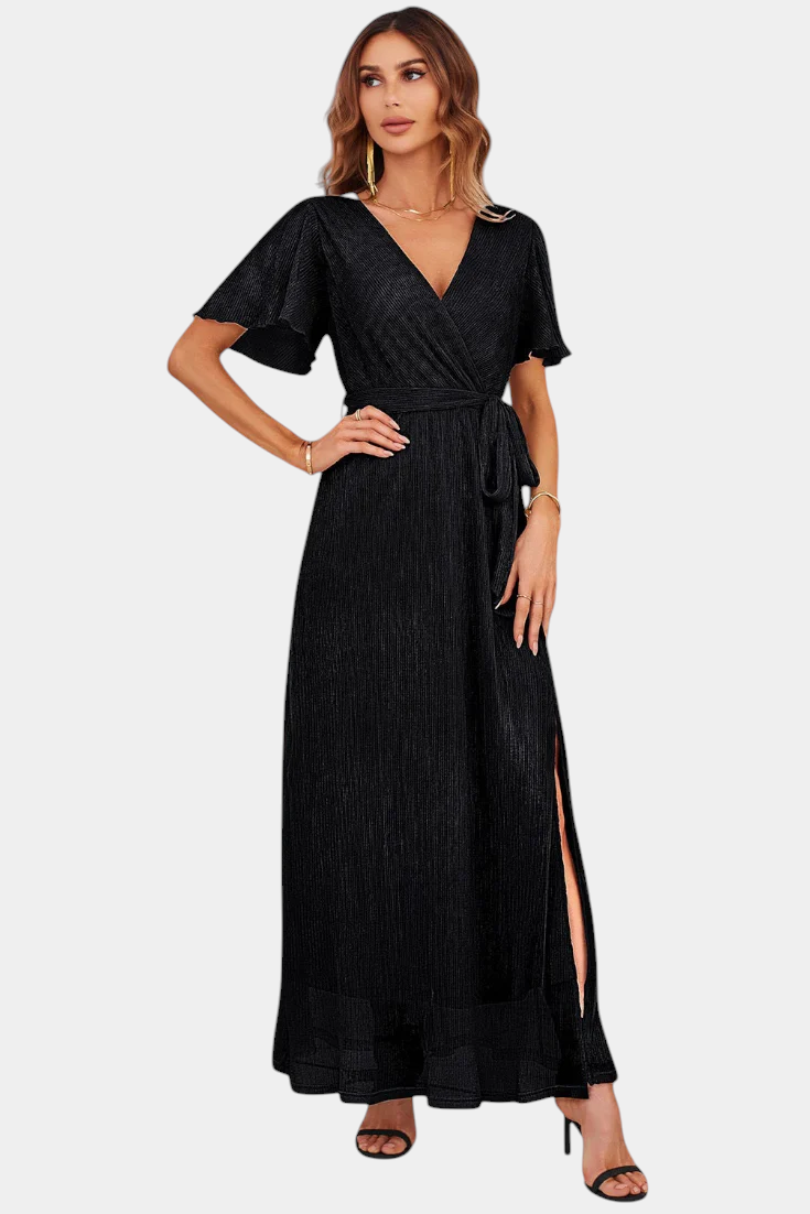 Esperanza Vestido Maxi Envolvente con Mangas de Volante