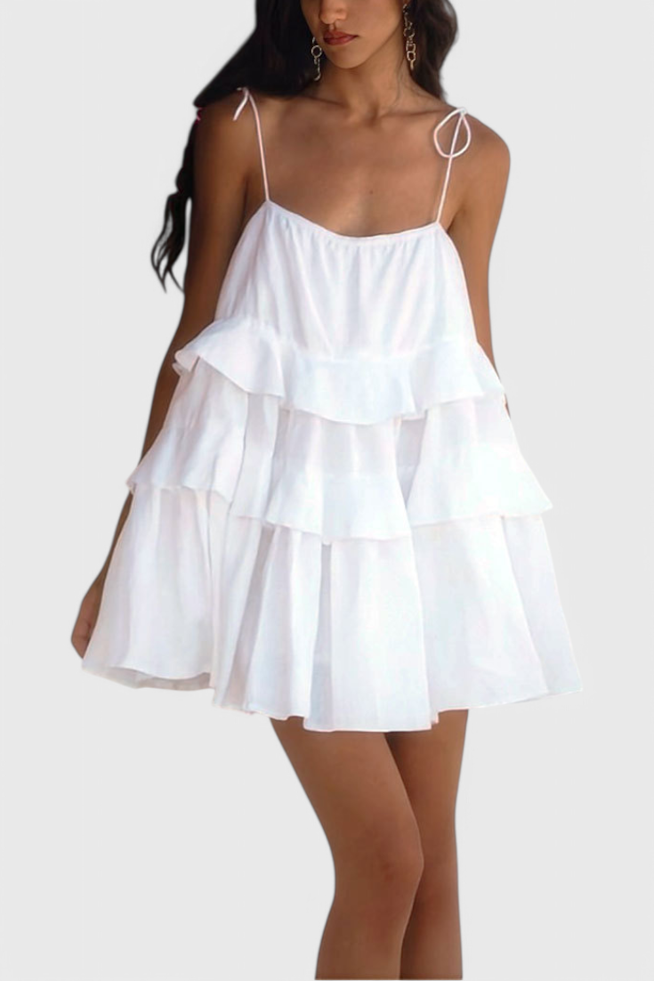 Vianey Vestido Mini de Algodón y Lino Sin Espalda