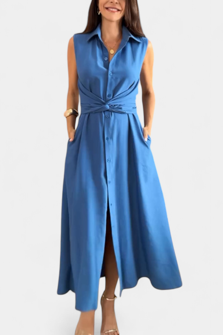 Meryl Vestido Camisero con Botones y Lazo Ajustable