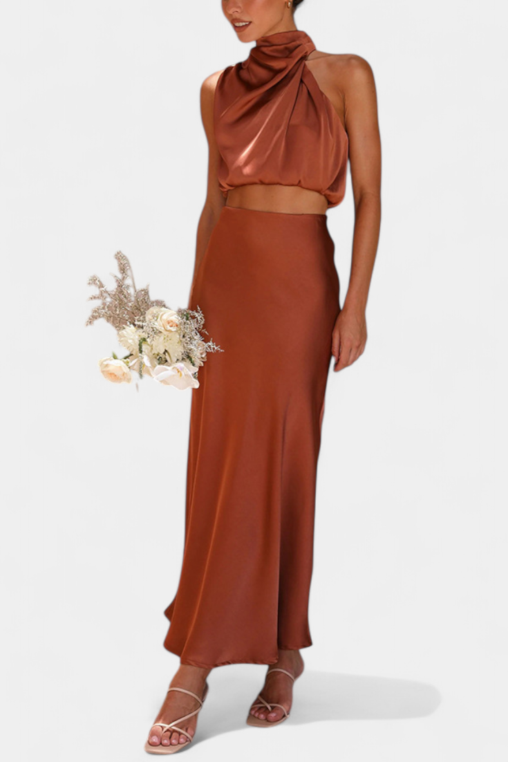 Hanna Conjunto Drapeado de Falda Sin Espalda