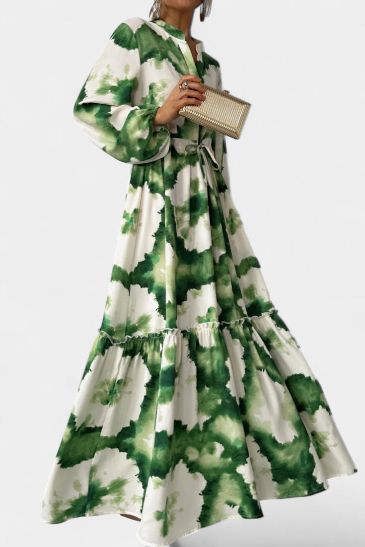 María Vestido Maxi de Manga Larga con Escote en V