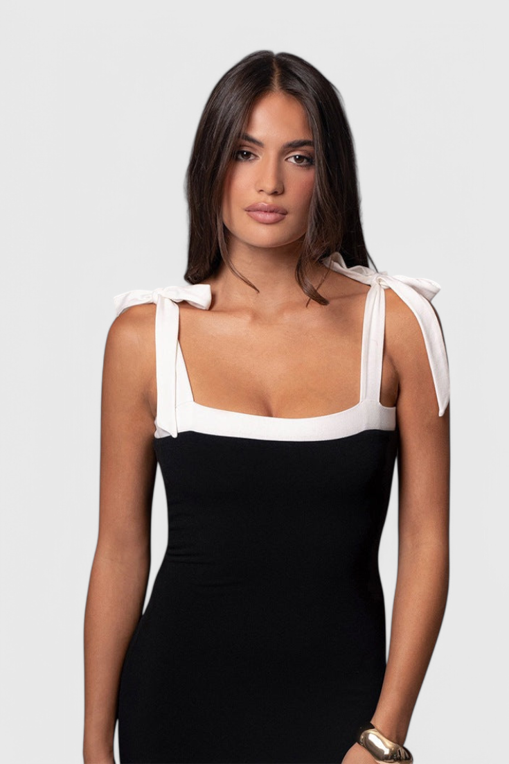 Sabine Vestido de Noche de Largo Completo con Tirantes de Lazo