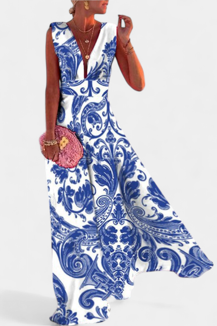 Salma Vestido A Línea con Estampado Minimalista y Cuello en V