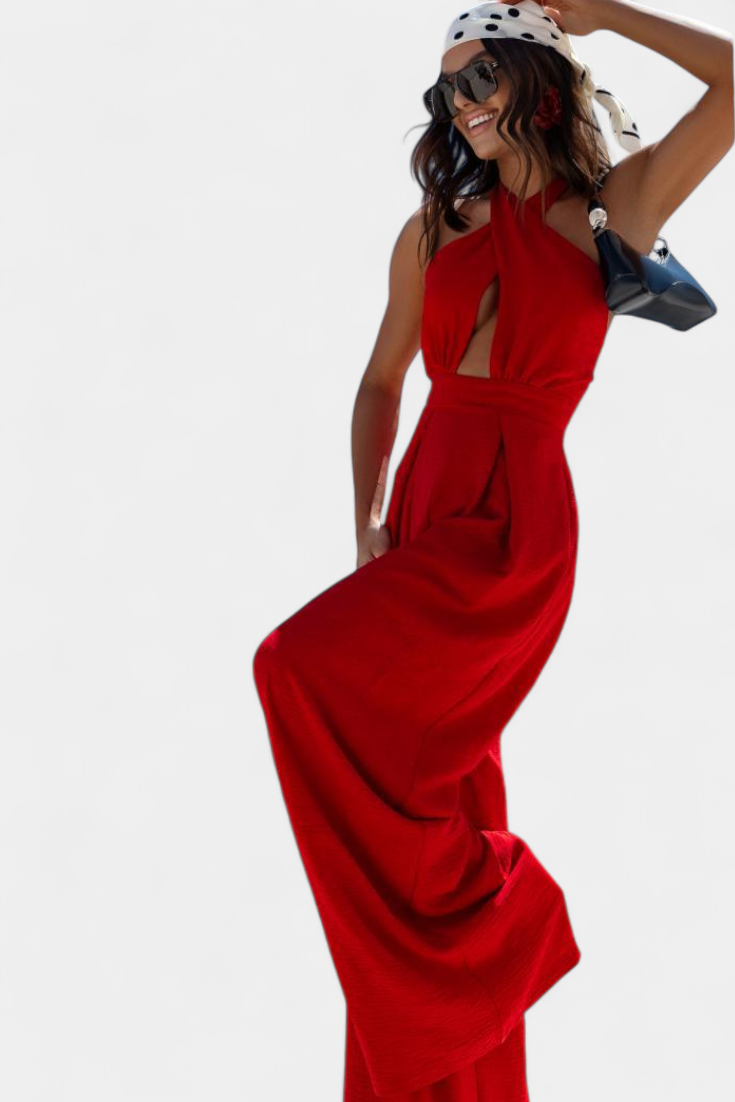 Jessica Mono Halter Cruzado sin Espalda y Pierna Ancha