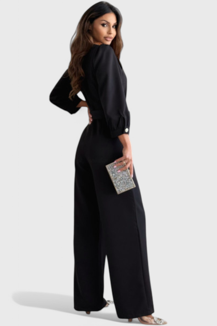 Ariane Mono de Pierna Ancha con Escote en V y Cintura con Lazo