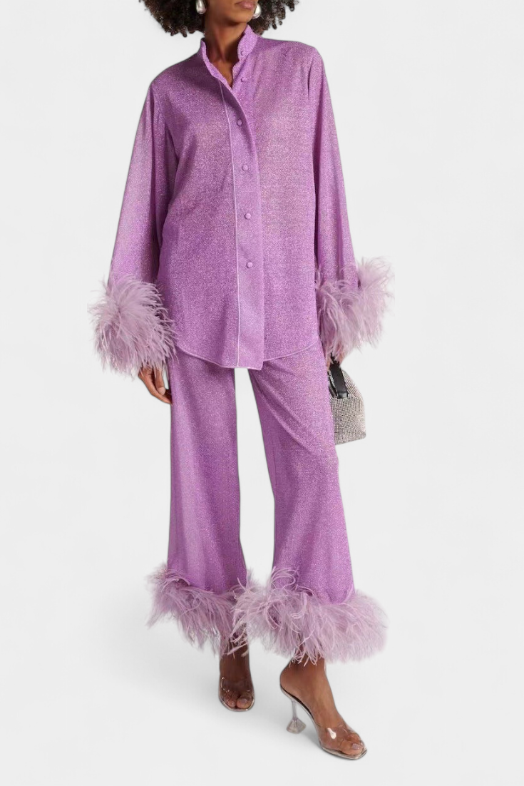 Polina Conjunto de Dos Piezas con Collar de Plumas