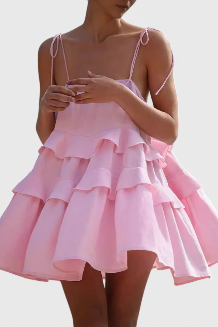 Vianey Vestido Mini de Algodón y Lino Sin Espalda