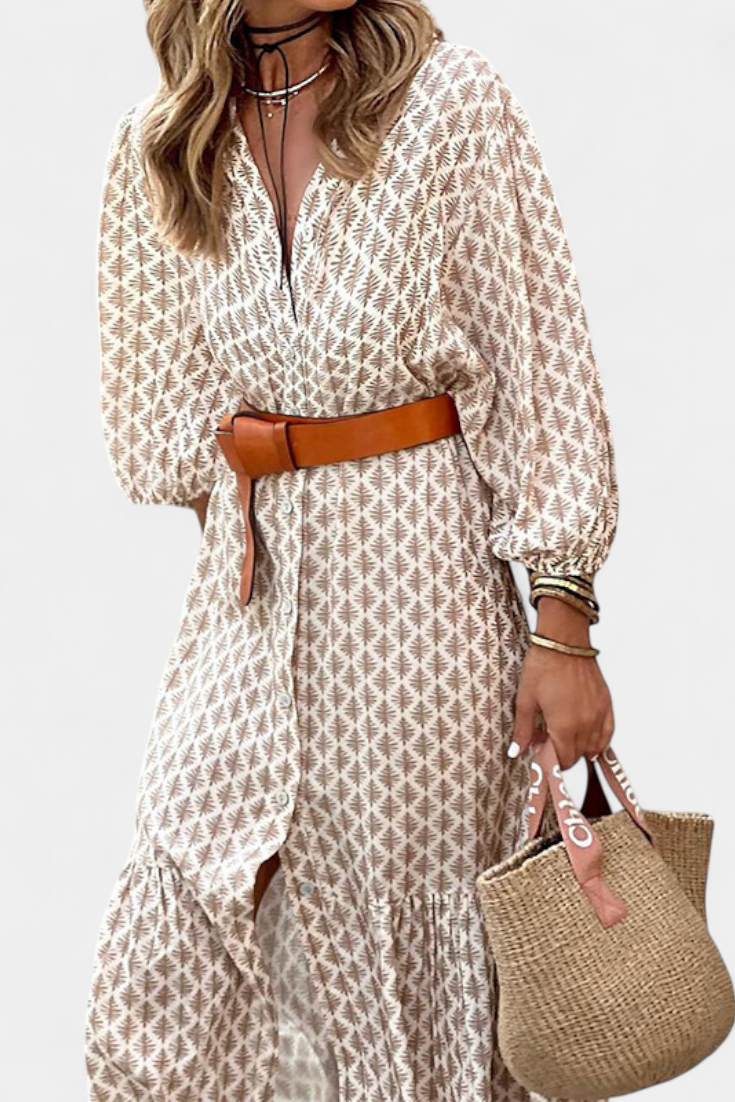 Antonia Vestido Midi con Cintura Ajustable y Botones