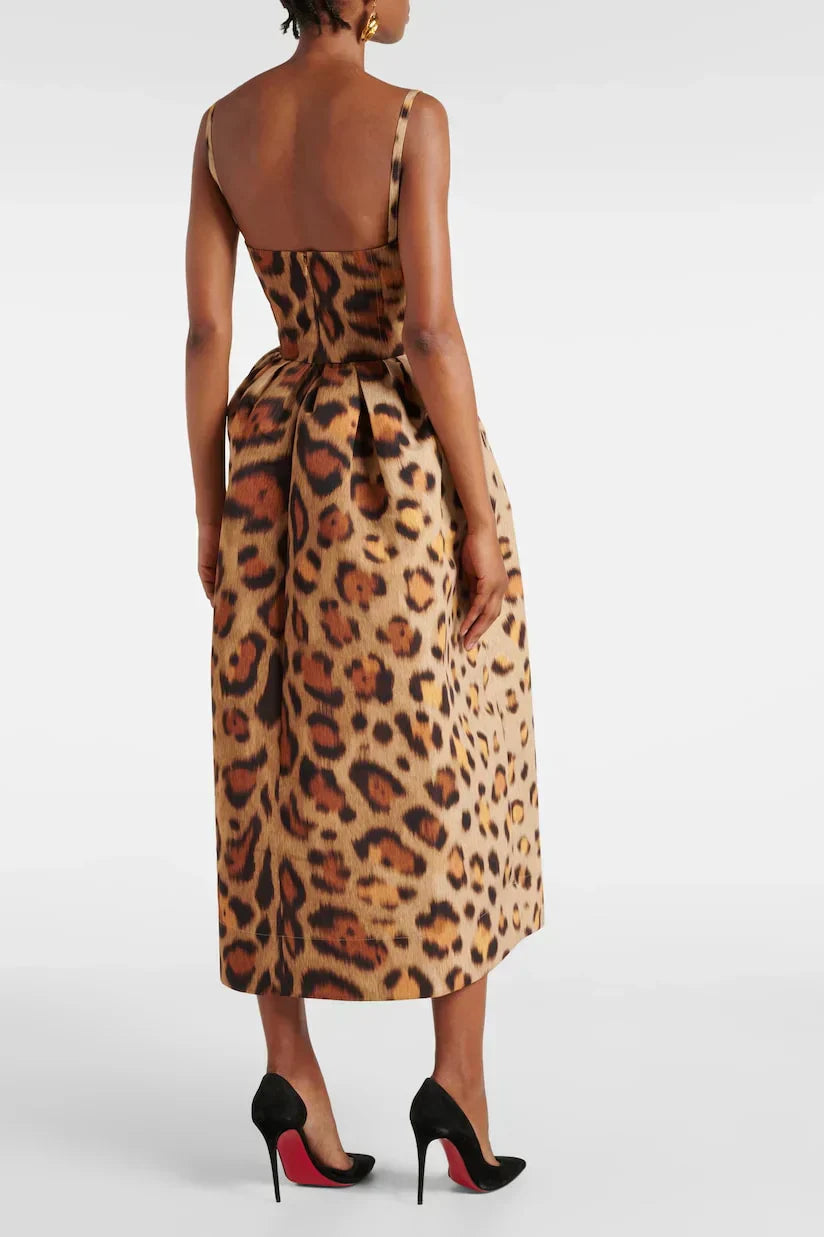 Tiana Vestido Midi Bustier Leopardo