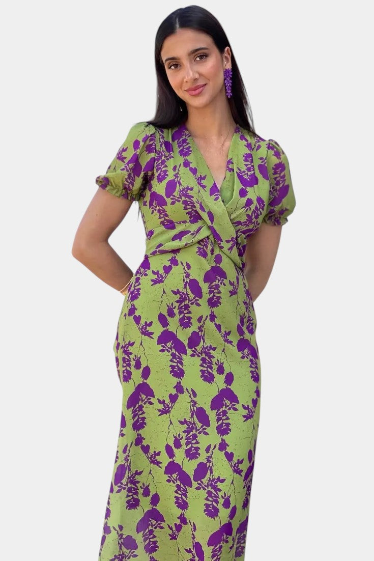 Elara Vestido Maxi con Nudo Frontal y Estampado Floral Delicado