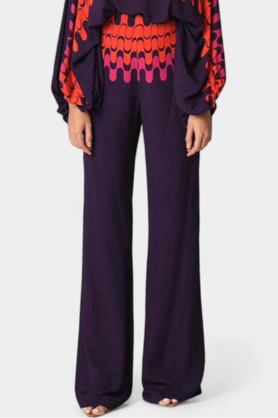 Sybella Conjunto de Dos Piezas con Hombros Descubiertos y Pantalones Amplios Estampados