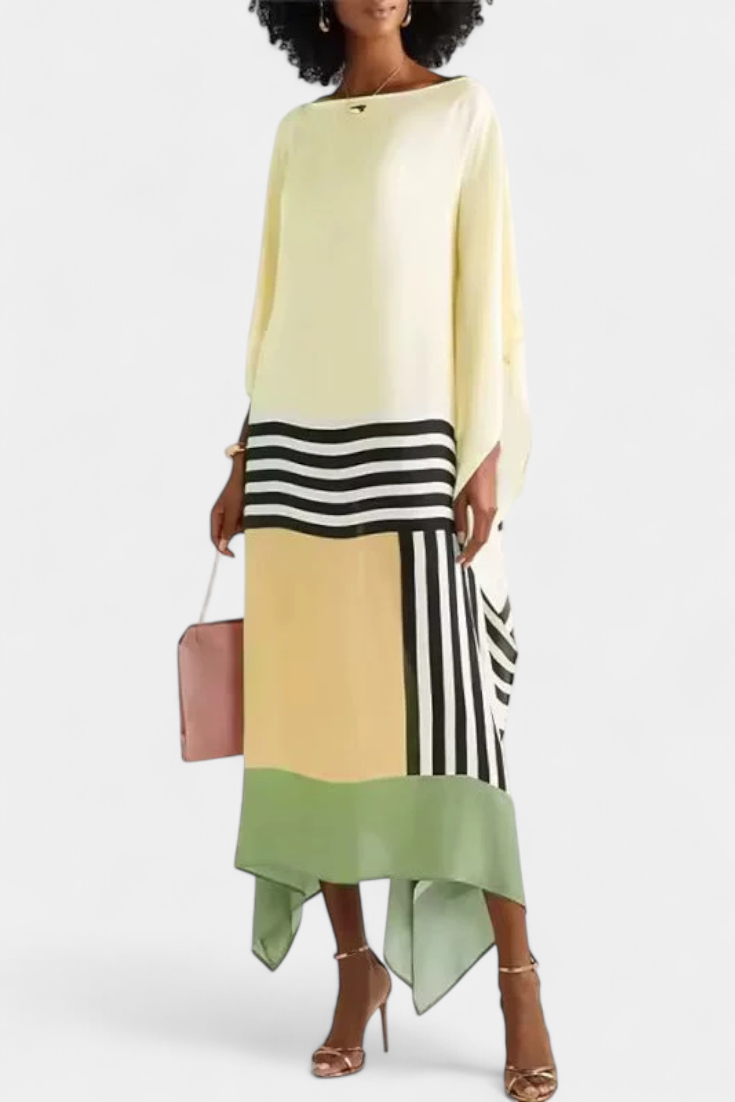 Elenora Caftán Geométrico de Corte Amplio con Tejido Butterfly Mesh