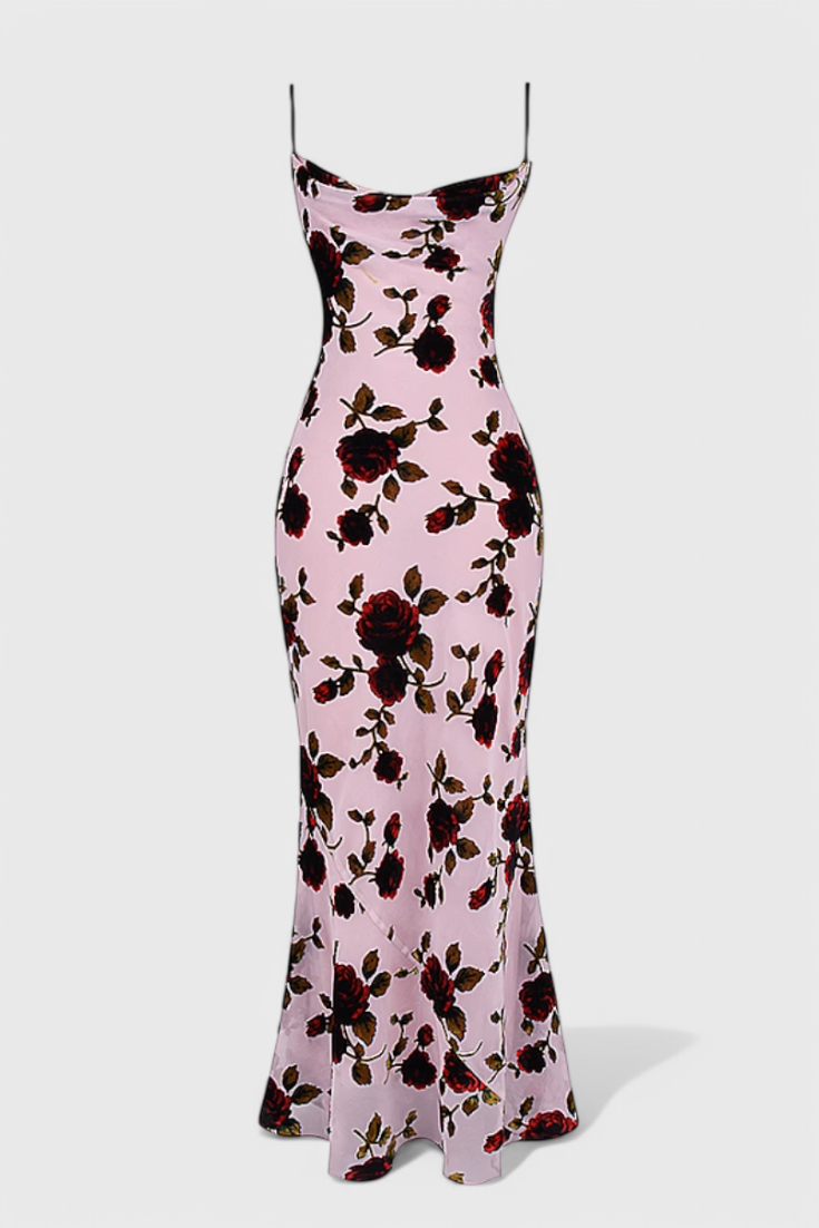 Irina Vestido Deslizante con Estampado Floral y Espalda Descubierta