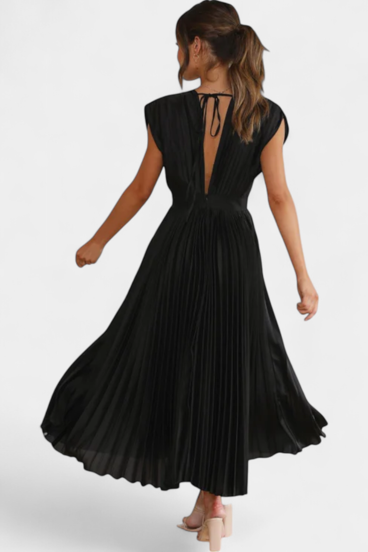 Mireia Vestido de Pliegues con Escote Drapeado y Cintura Alta