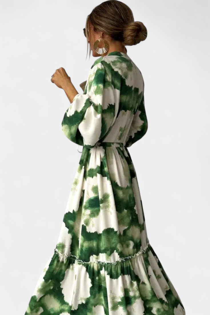 María Vestido Maxi de Manga Larga con Escote en V