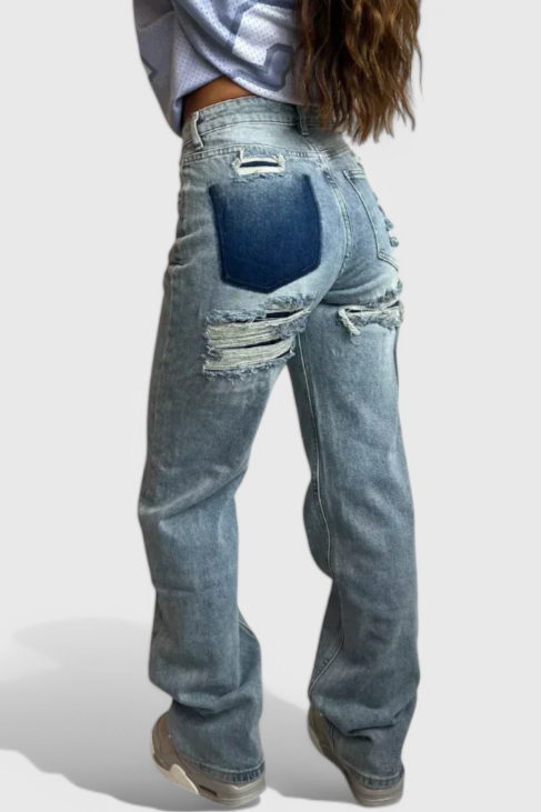 Roxy Jeans Vintage Desgastados de Cintura Alta