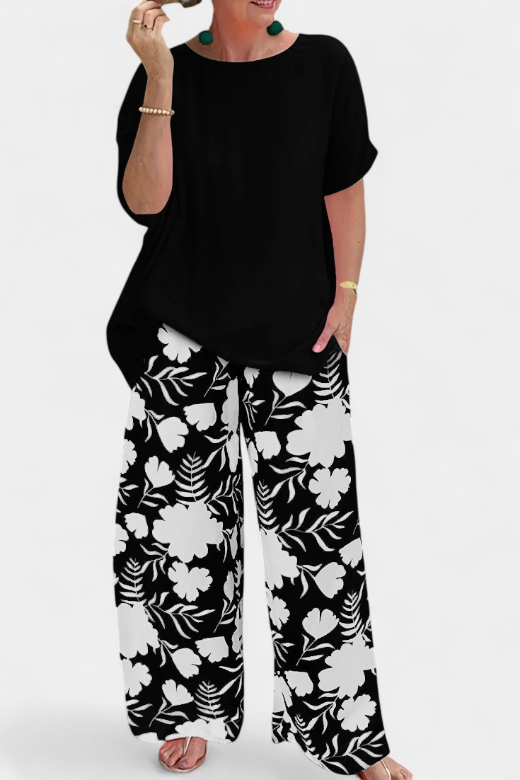 Aivy Conjunto Floral de Dos Piezas con Toque Relajado