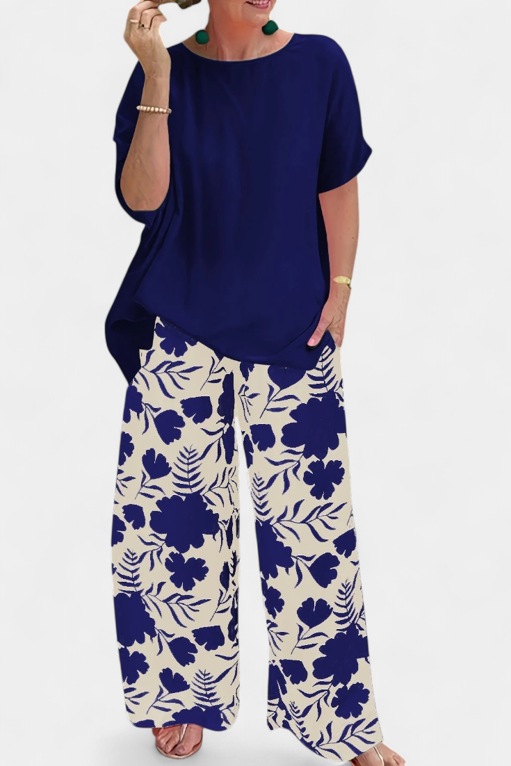 Aivy Conjunto Floral de Dos Piezas con Toque Relajado