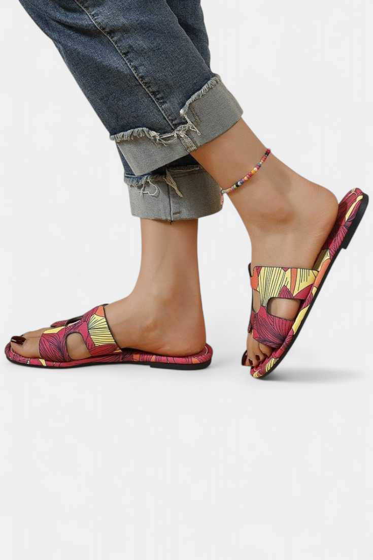 Berenice Sandalias Planas Multicolores con Estampado Tropical