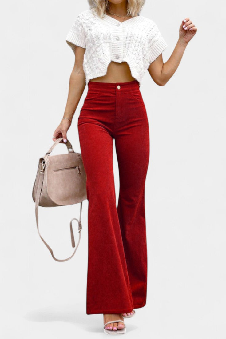 Kiara Pantalones de Terciopelo de Pierna Ancha de Cintura Alta