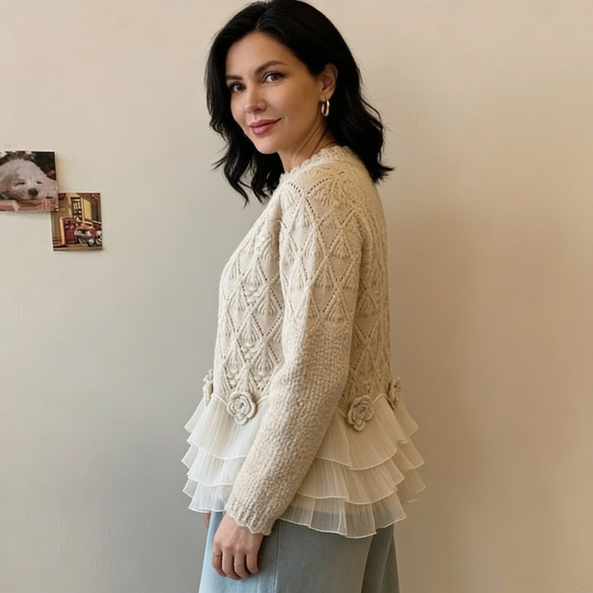 Jersey Romántico de Punto Suave con Bajo Ondulado