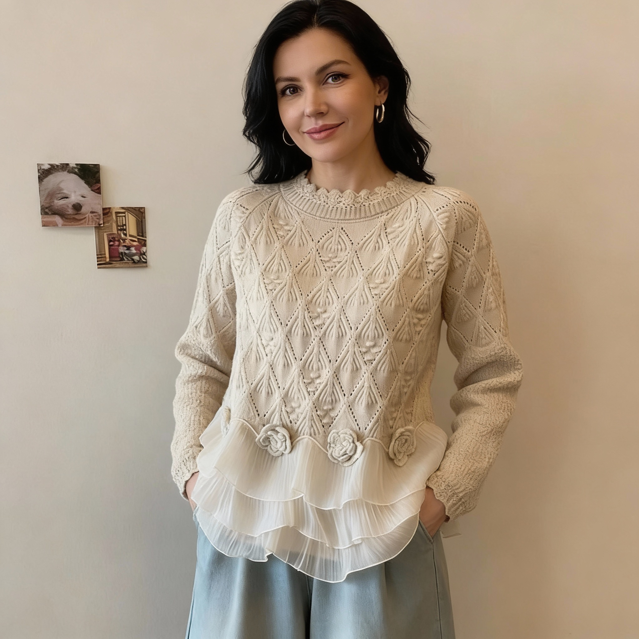 Jersey Romántico de Punto Suave con Bajo Ondulado