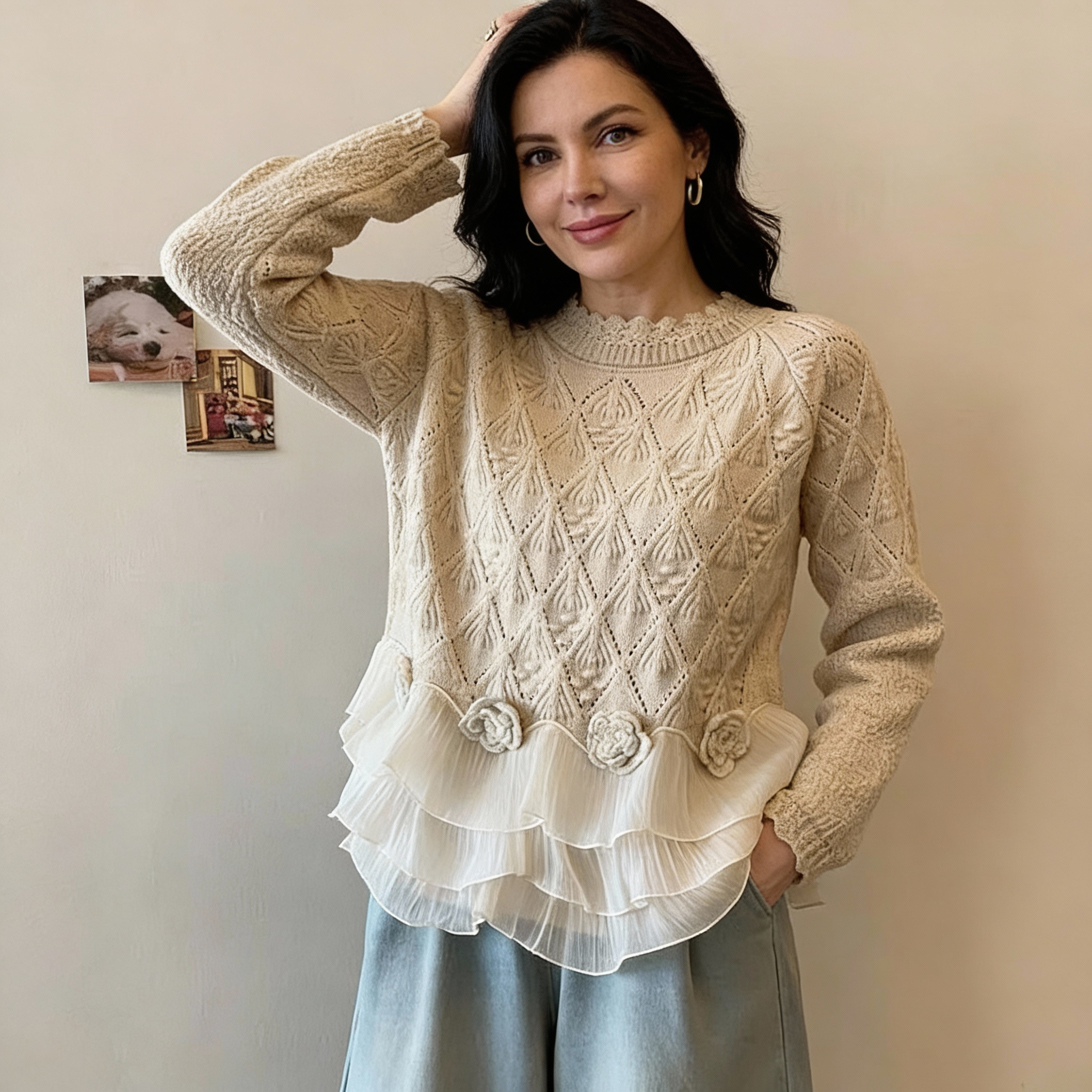 Jersey Romántico de Punto Suave con Bajo Ondulado