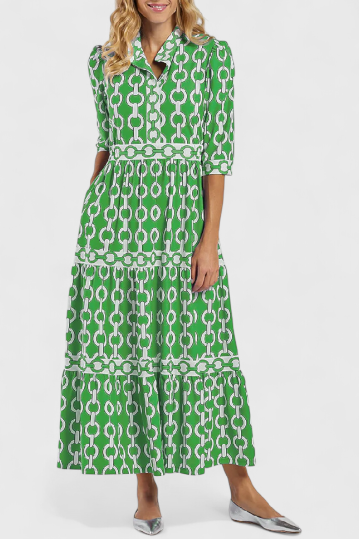 Casilda – Vestido Midi con Estampado de Cadenas