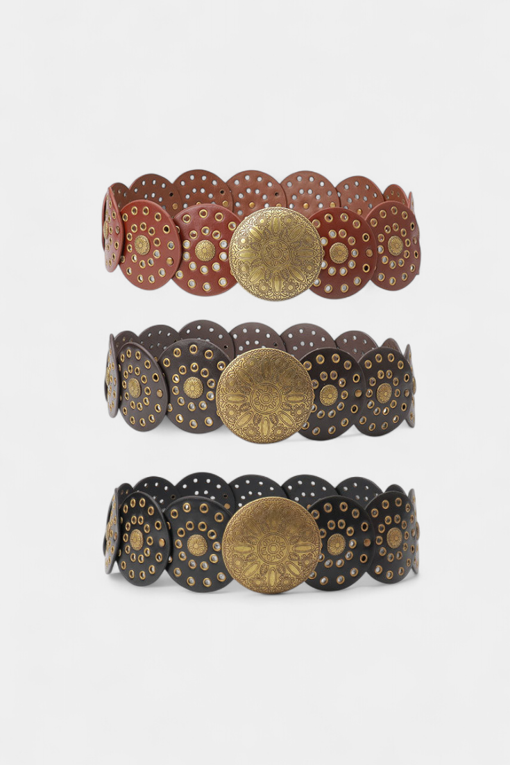 Alicia Cinturón Cowboy Vintage con Hebilla Circular Decorativa